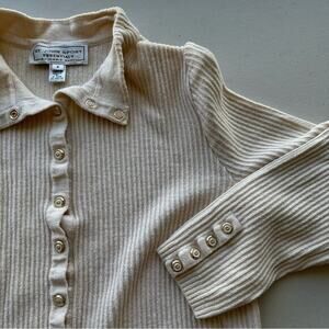St. John Button Front Wool Blend Ribbed Cardigan‎ Petite